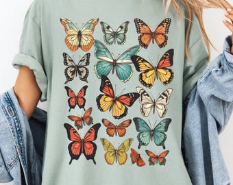 Camiseta Vintage Boho Butterflies Comfort Colors® / Camiseta Boho Butterfly / Camiseta Otoño Y2K / Camiseta Butterfly / Camiseta Gráfica Monarca Oversize