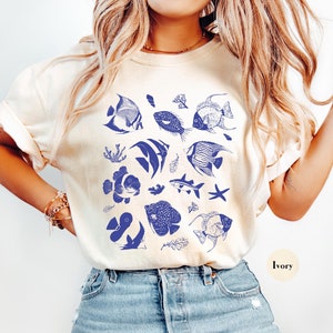 Vintage 90s Tattoo Fish Comfort Colors® Tshirt, Retro Ocean Nature Shirt, Sealife, Ocean, Angel Fish, Dolphin Shirt, Unisex Oversized Tee
