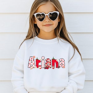 Girls Personalized Strawberry Sweatshirt Tee | Kids Cute Custom Spring Shirt | Kids Toddler Shirt | Retro Strawberry | Spring Custom Shirt