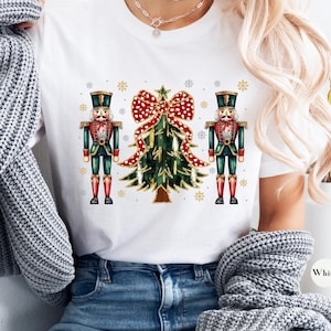 Glitter Nutcracker Tree Tshirt,Retro Pink Nutcracker Shirt,Womens Holiday Shirts,Christmas Party Tee,Matching Christmas,Nutcracker Christmas