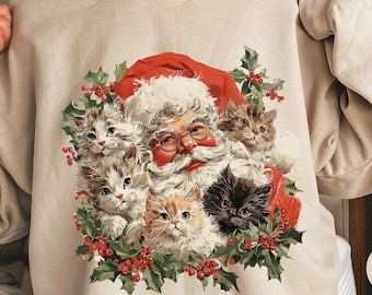 Sudadera navideña retro de Papá Noel y gatos / Sudadera vintage de Papá Noel y gatitos / Sudadera navideña / Sudadera navideña Y2K