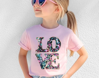 Faux Sequin Kids Valentines Day Shirt | Girls Valentine Faux Sequin Shirt | Valentine Kids Sweatshirt | Kids Toddler Youth Valentine Shirt