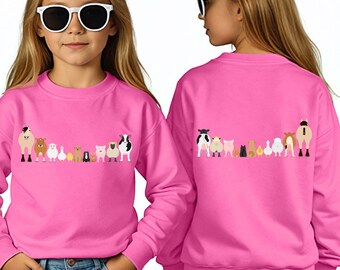 Niedliches Bauernhoftiere Kinder Sweatshirt | Bauernhof Tiere vorne und hinten Kleinkind Baby TShirt | Hunde T-Shirt | Kinder Sommer Ferien Kinder Farm Shirt