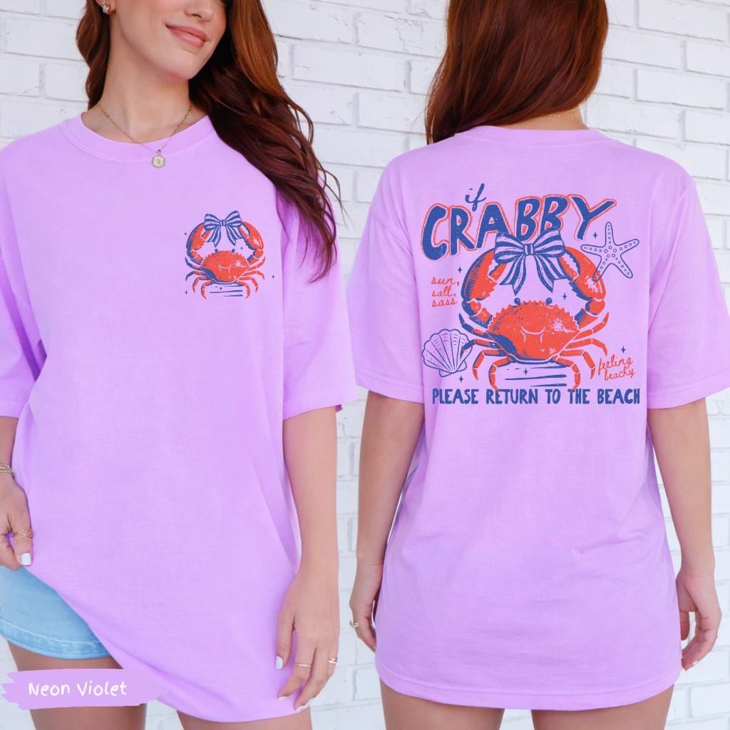 Discover Crabby Return To Beach Summer Double Sided T-Shirt, Retro Graphic Vintage Beach Tee