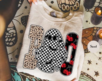 Sudadera con estampado de leopardo y fantasma de Halloween / Camiseta con estampado de fantasma y coqueta / Camiseta divertida de Halloween / Camiseta de temporada espeluznante / Sudadera de tendencia