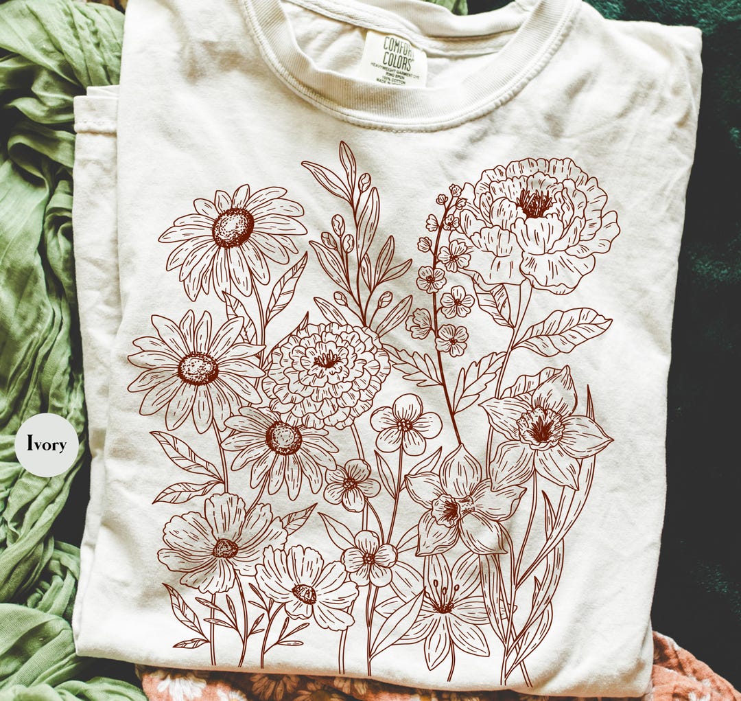 Retro Wildflower Fall Comfort Colors® T Shirt | Boho Fall Floral Flower ...
