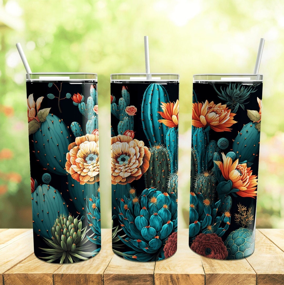 Succulent Cactus 20 Oz Skinny Straight Tumbler Png Sublimation Design ...