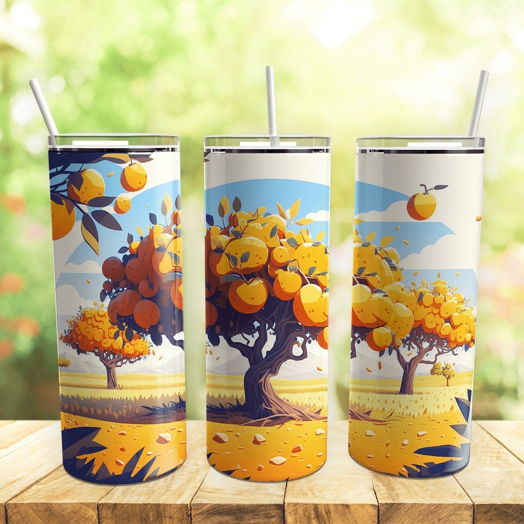Orange Orchard 20 Oz Skinny Straight Tumbler Png Sublimation Design