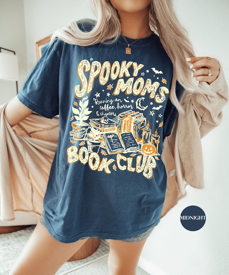 Spooky Moms Book Club Halloween Comfort Colors® Shirt | Book Coffee Lover Tshirt Shirt | Spooky Reader Tee Shirt | Bookish Mom Doodle Shirt image 9