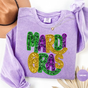 Mardi Gras-tröja med paljetter i Comfort Colors®, Mardi Gras-karnevalsskjorta i Nola, Mardi Gras-tröja för kvinnor, New Orleans-skjorta, present till Fat Tuesday
