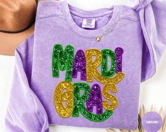 Faux Pailletten Mardi Gras Comfort Colors® Sweatshirt, Nola Mardi Gras Karneval Shirt, Frauen Mardi Gras T-Shirt, New Orleans Shirt, Fat PVC