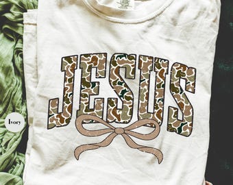 Camo Jesus Comfort Colors® T Shirt | Coquette Jesus Camouflage TShirt | Christian Shirt | Faith Tee Shirt | Catholic Religious Shirt