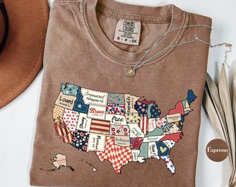 Retro America USA Map Comfort Colors® Shirt | USA Bible Verse Patchwork Aesthetic Graphic Shirt | 4th Of July Shirt | USA Flag 1776 Shirt