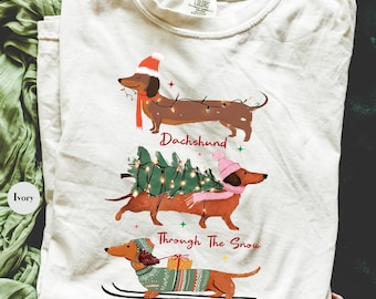 Dachshund Through The Snow Christmas Comfort Colors® Shirt | Funny Wiener Dachshund Dog Lover Christmas Shirt | Y2K Christmas Shirt
