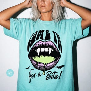 Retro Come In For A Bite Vampire Halloween Comfort Colors® Shirt | Vampire Lover Tshirt Shirt | Funny Vintage Vampire Y2K Halloween Shirt image 4