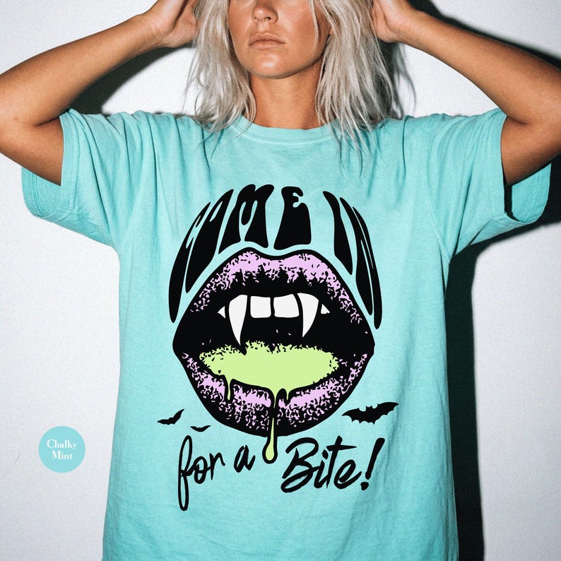 Retro Come In For A Bite Vampire Halloween Comfort Colors® Shirt | Vampire Lover Tshirt Shirt | Funny Vintage Vampire Y2K Halloween Shirt image 4