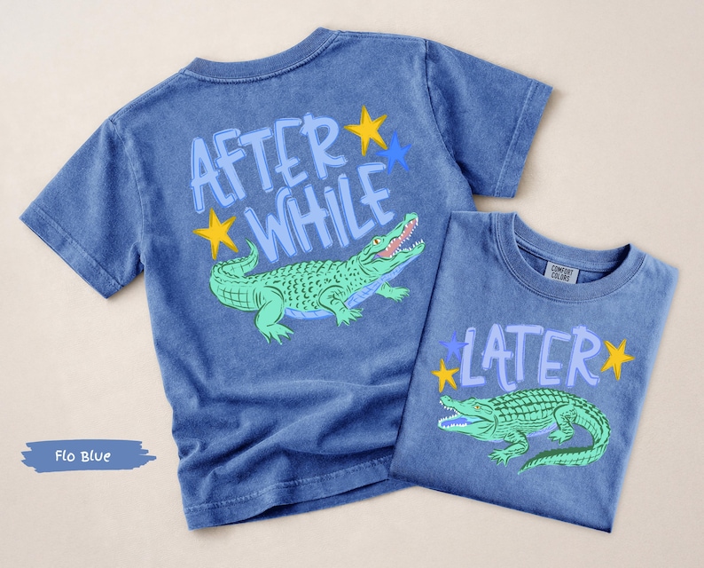 Camiseta Kids Later Gator Comfort Colors® con estampado / Parte delantera y trasera. Camiseta After A While con estampado de cocodrilo / Camiseta After While con estampado de cocodrilo y caimán para niños. imagen 6