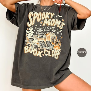 Spooky Moms Book Club Halloween Comfort Colors® Shirt | Book Coffee Lover Tshirt Shirt | Spooky Reader Tee Shirt | Bookish Mom Doodle Shirt image 2