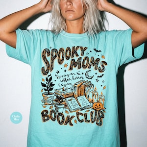 Spooky Moms Book Club Halloween Comfort Colors® Shirt | Book Coffee Lover Tshirt Shirt | Spooky Reader Tee Shirt | Bookish Mom Doodle Shirt image 6