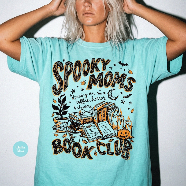 Spooky Moms Book Club Halloween Comfort Colors® Shirt | Book Coffee Lover Tshirt Shirt | Spooky Reader Tee Shirt | Bookish Mom Doodle Shirt image 6