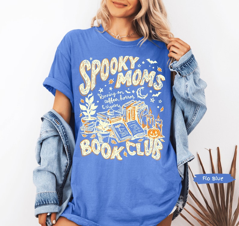 Spooky Moms Book Club Halloween Comfort Colors® Shirt | Book Coffee Lover Tshirt Shirt | Spooky Reader Tee Shirt | Bookish Mom Doodle Shirt image 15