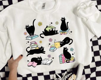 Cats And Books Sweatshirt | Cats Reading TShirt | Cat Lover Shirt | Book Lover Bookworm Shirt | Gift For Cat Book Lover Tee Shirt Sweatshirt
