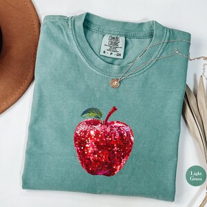 Faux Red Glitter Apple Comfort Colors® Tee Shirt, Retro Apple Teacher Shirt, Back to School, Teacher Appreciation Tee,Teacher Christmas Gift