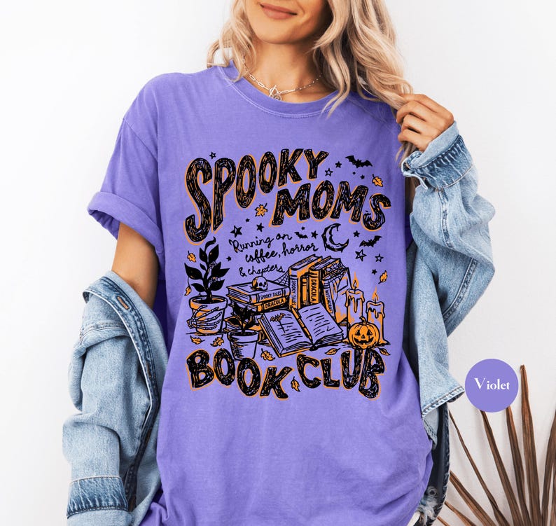 Spooky Moms Book Club Halloween Comfort Colors® Shirt | Book Coffee Lover Tshirt Shirt | Spooky Reader Tee Shirt | Bookish Mom Doodle Shirt image 17