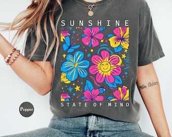 Sunshine State Of Mind Comfort Colors® Shirt | Summer Vacation Tee Shirt | Retro Graphic Summer Shirt | Vintage Summer Beach Coastal Shirt