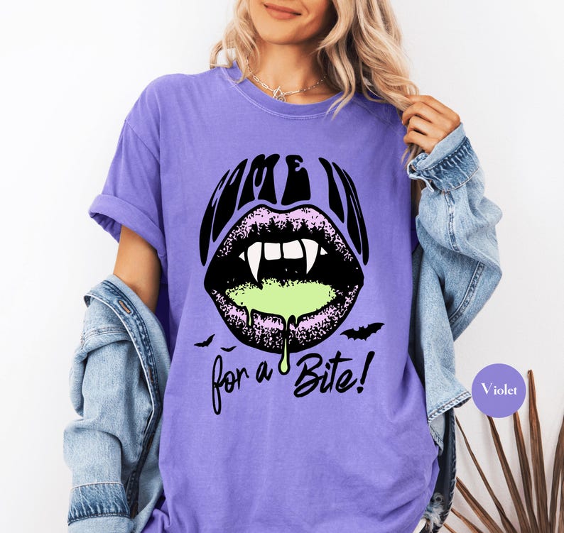 Retro Come In For A Bite Vampire Halloween Comfort Colors® Shirt | Vampire Lover Tshirt Shirt | Funny Vintage Vampire Y2K Halloween Shirt image 14