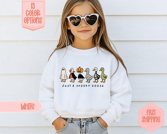 Kids Halloween Just A Spooky Goose Sweatshirt | Cute Halloween Goose TShirt | Kids Funny Halloween Toddler Shirt Tee Sweatshirt