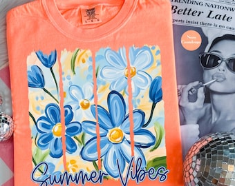 Summer Vibes Comfort Colors® Shirt | Floral Summer Vacation Shirt | Beach Shirt | Watercolor Neon Summer Shirt | Trendy Summer Graphic Shirt