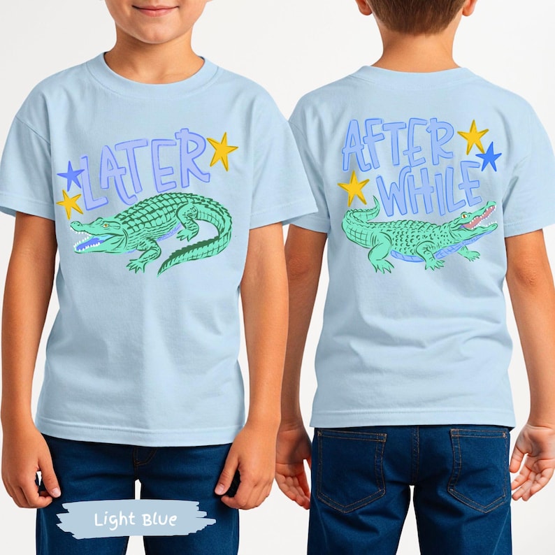 Camiseta Kids Later Gator Comfort Colors® con estampado / Parte delantera y trasera. Camiseta After A While con estampado de cocodrilo / Camiseta After While con estampado de cocodrilo y caimán para niños. imagen 16