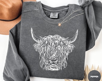 Camiseta con capucha Highland Cow Comfort Colors® / Camisa vaquera / Camiseta con gráfico vaquero / Camisa campestre / Camiseta de vaca / Regalos Highland Cow