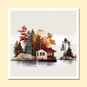 Mid Century Minimalist Cottage Wall Art Deco Piece - Autumn Cottage