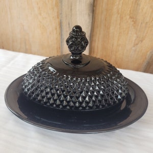 Vintage INDIANA tiara camee zwart glazen botervloot kaasplateau