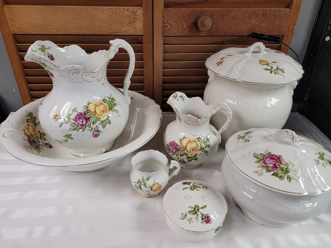 Victorian Buffalo Pottery Wash Basin Pitcher Chamber Stand Set Etsy
