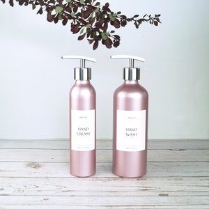 Soap Dispenser Metallic Pink. Reusable & eco-friendly aluminium bathroom bottle with metallic pump. Refill it with Shampoo, Soap or Lotion.
