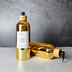 Metallic Gold Seifenspender -Für immer Flasche | Wiederverwendbar & umweltfreundlich |  Personalisiere es und befülle es mit Shampoo, Seife oder Lotion