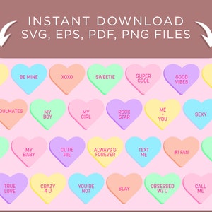 Candy Hearts | Conversation Hearts | Personal & Commercial Use | EPS | SVG | PDF | png | Editable in Illustrator | Instant Digital Download