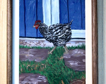 Backyard Chicken- Hand painted original artwork- 5x7 gouache painting on 100% cotton paper