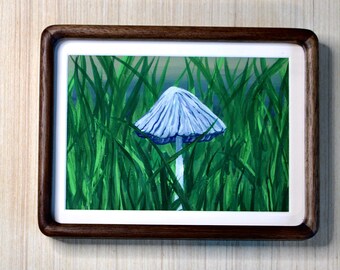 Little Blue Mushroom- Hand Painted Original Artwork- 5x7 gouache painting on 100% cotton paper