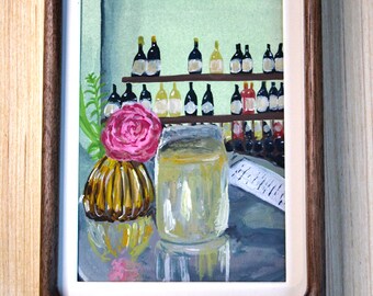 Table For One- Hand Painted Original- 5x7 Gouache painting on 100% cotton paper