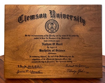 Laser Engraved Diploma (Walnut, 17"x24") | Wood Diploma | Engraved College Diploma | Engraved High School Diploma | Grad Gift