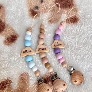 Personalised Baby Dummy Clip| Beachwood Cloud | BPA Free Silicone| Pacifier Holder image 2