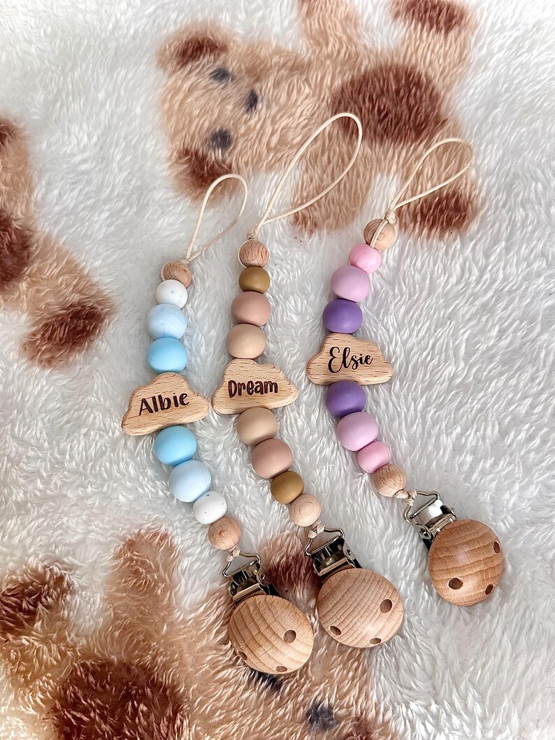 Personalised Baby Dummy Clip| Beachwood Cloud | BPA Free Silicone| Pacifier Holder image 2