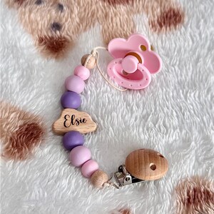 Personalised Baby Dummy Clip| Beachwood Cloud | BPA Free Silicone| Pacifier Holder Purple