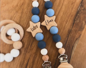 Personalised Star Dummy Clip | Silicone Dummy Clip | Pacifier Clip | Personalized Dummy Clip | Baby Gift | 9 Colours | Baby Boy | Baby Girl