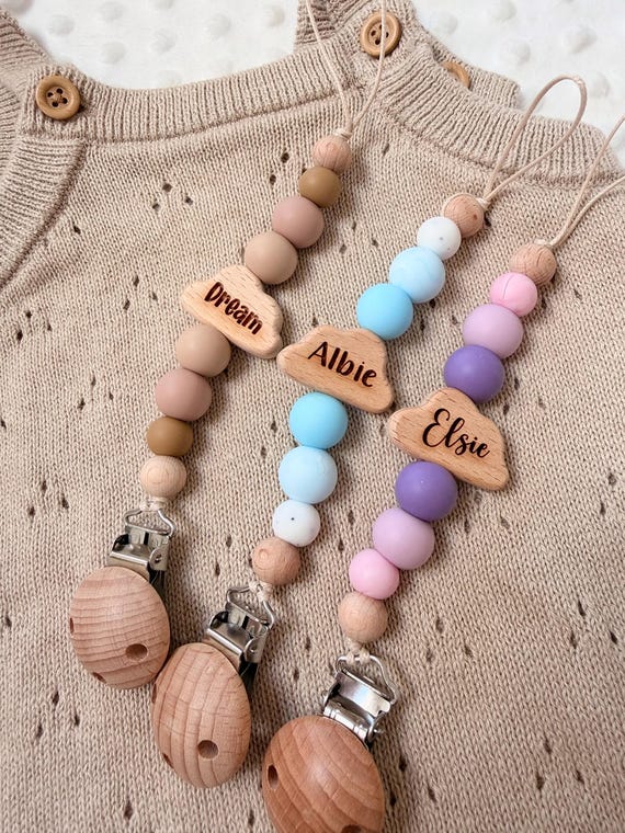 Personalised Baby Dummy Clip| Beachwood Cloud |  BPA Free Silicone| Pacifier Holder