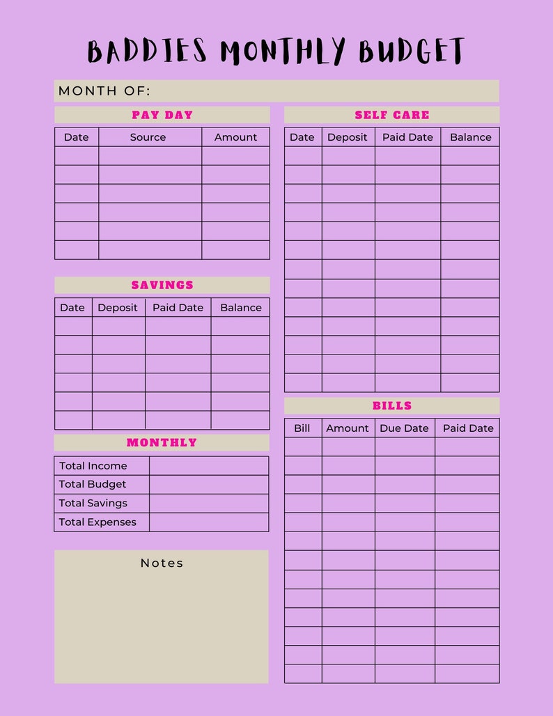 BADDIE MONTH BUDGET Download Instant Etsy
